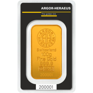 Argor Heraeus Kinebar Gold Bar (New w/ Assay) 100 Gram