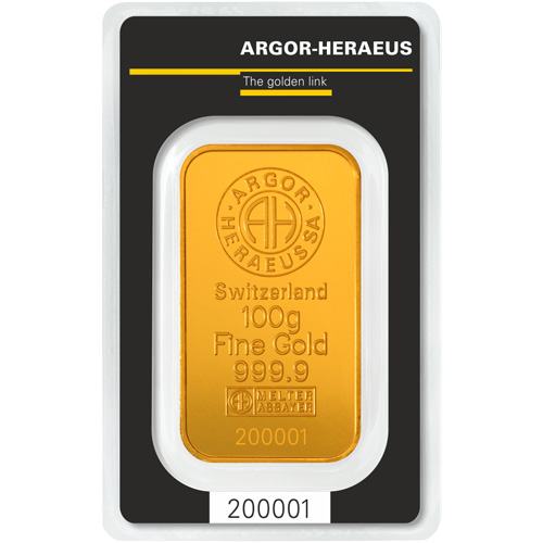 Argor Heraeus Kinebar Gold Bar (New w/ Assay) 100 Gram