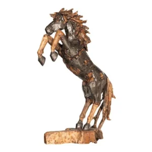 Mustang Horse Armored Sculpture, Rearing, Natural Bronze