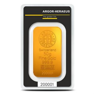 Argor Heraeus Kinebar Gold Bar (New w/ Assay) 50 Gram