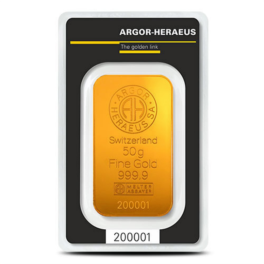 Argor Heraeus Kinebar Gold Bar (New w/ Assay) 50 Gram